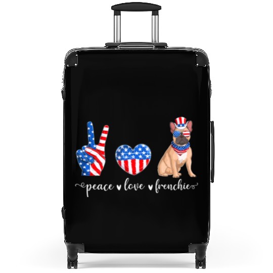 Peace Love Frenchie Patriotic US Flag 4th July Suitcases