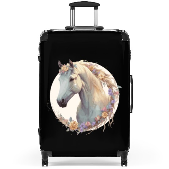 Cute Watercolor Flower Horse Chinese Zodiac Animal Suitcases