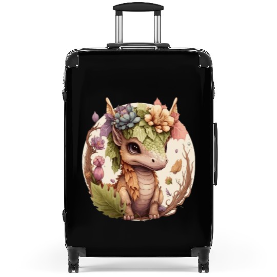 Cottagecore Cute Baby Dragon Floral Fantasy Pet Fl Suitcases