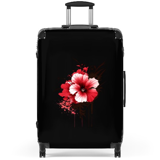 A red hibiscus flower ink drawing Suitcases
