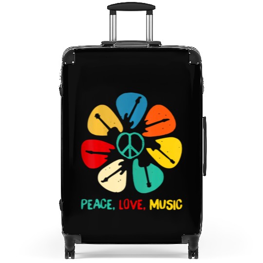 Peace Love Music Guitar Flower Rock And Roll Suitcases