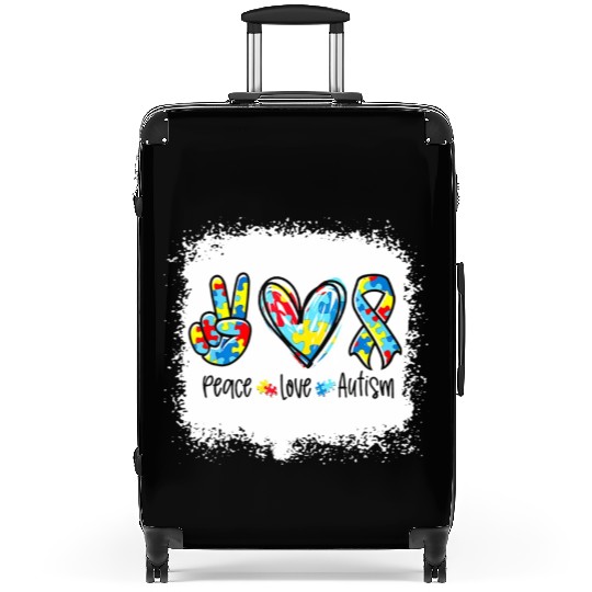 Peace Love Autism In April We Wear Blue For Autism Suitcases
