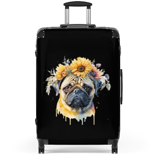 Cute Pug Sunflower Dog Breed Pet Puppy Suitcases