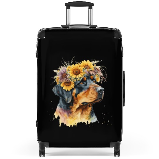 Cute Rottweiler Sunflower Dog Breed Pet Puppy Suitcases