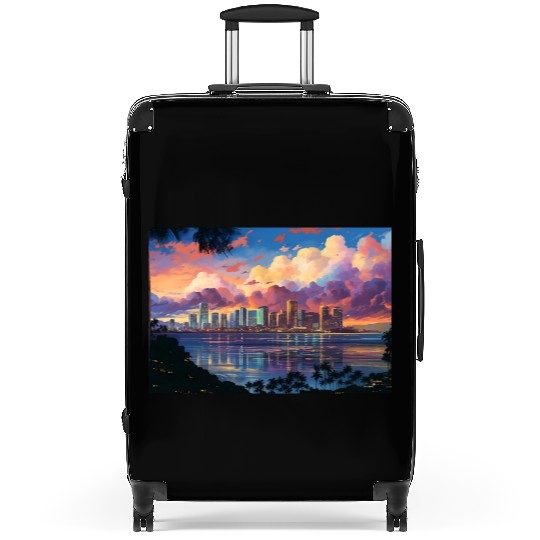 Anime Honolulu A Vibrant Anime Inspired Skyline Suitcases