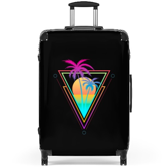 1980S 1990S Vaporwave Palm Trees Sunset Beach Surf Suitcases
