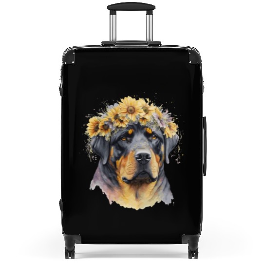 Cute Rottweiler Sunflower Dog Breed Pet Puppy Suitcases