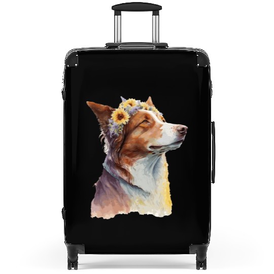Watercolor Border Collie Sunflower Dog Breed Pet P Suitcases