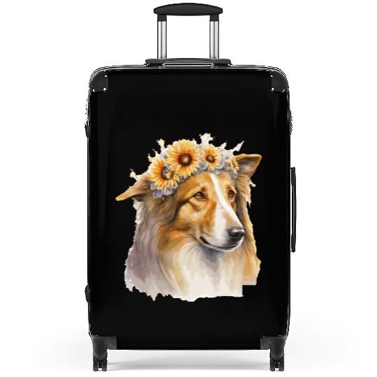 Cute Collie Sunflower Dog Breed Pet Puppy Suitcases