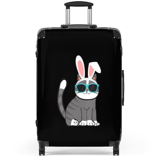 Happy Easter Cat With Bunny Ears And Glasses Cat Suitcases