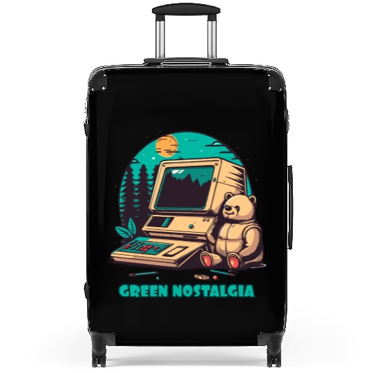 Green Nostalgia Toy Bear Nature Computer Suitcases