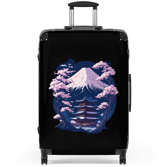 Mount Fuji and a Temple With Cherry Blossoms Suitcases