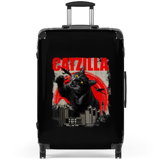 Catzilla Vintage Funny Cute Cat Art Japanese Sunse Suitcases