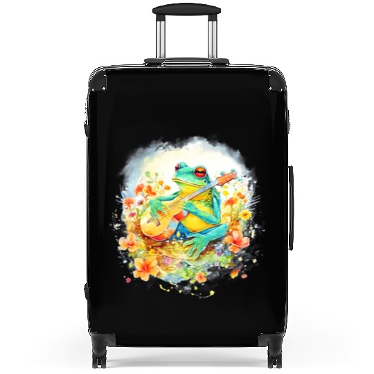 Cottagecore Frog Playing Banjo Guitar Amphibian Suitcases