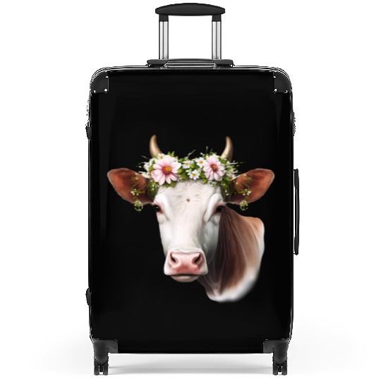 Cow Sunflower Flower Sunshine Wos Suitcases