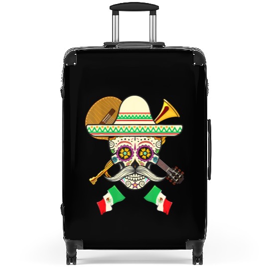 Sugar Skull Guitar & Sombrero Mexican Fiesta Suitcases