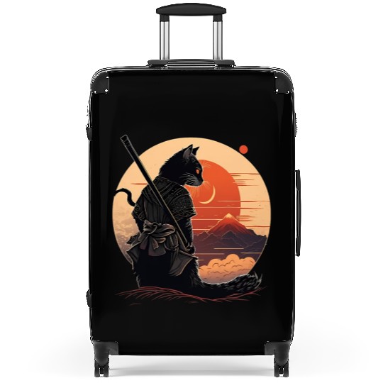 Vintage Japanese Sunset Style And Samurai Cat Kitt Suitcases