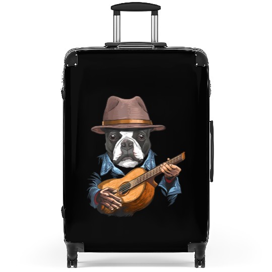 Boston Terrier Playing Guitar Pet Dog Lover Suitcases
