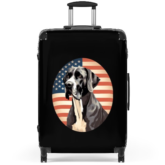 Great Dane With Patriotic Usa Flag American Suitcases