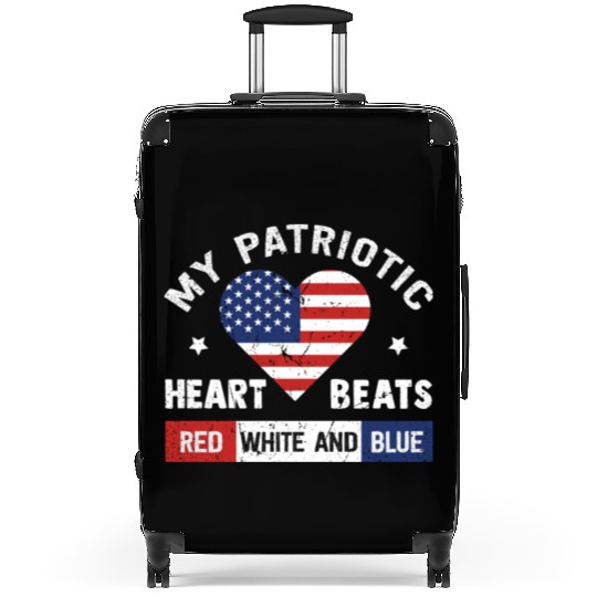 My Patriotic heart red white blue 4th of July Suitcases