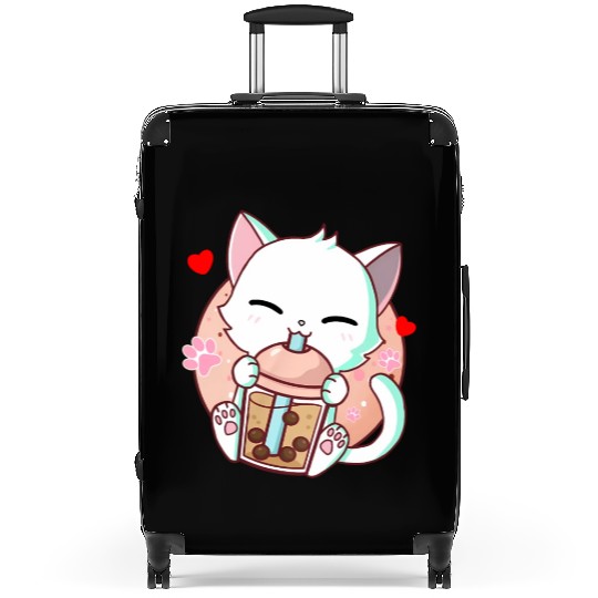 Cat Boba Tea Bubble Tea Kawaii Anime Japanese Suitcases