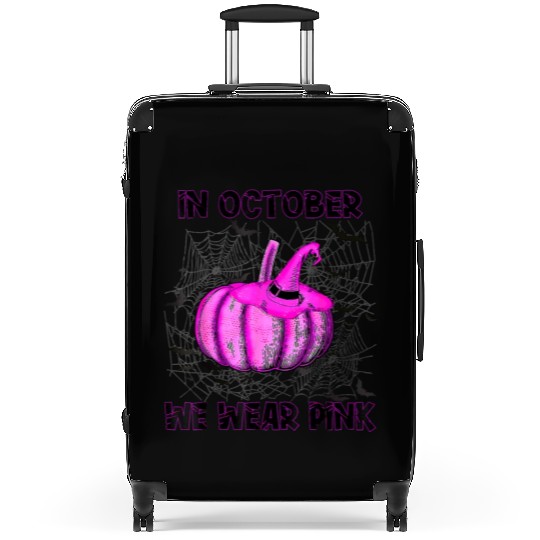 In October We Wear Pink Pumpkin Buffalo Plaid Suitcases