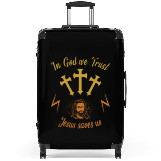 In God we trust Jesus saves us Suitcases
