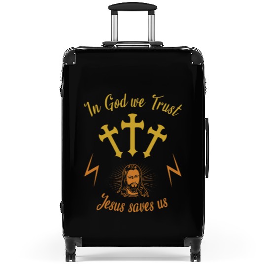 In God we trust Jesus saves us Suitcases