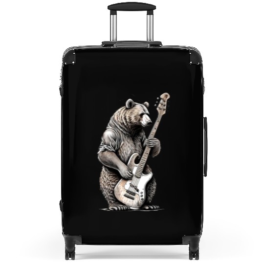Retro Bear Playing Bass Guitar Bear Guitarist Suitcases