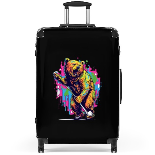 Golfer Grizzly Bear Golf Club Golfing Golf Player Suitcases