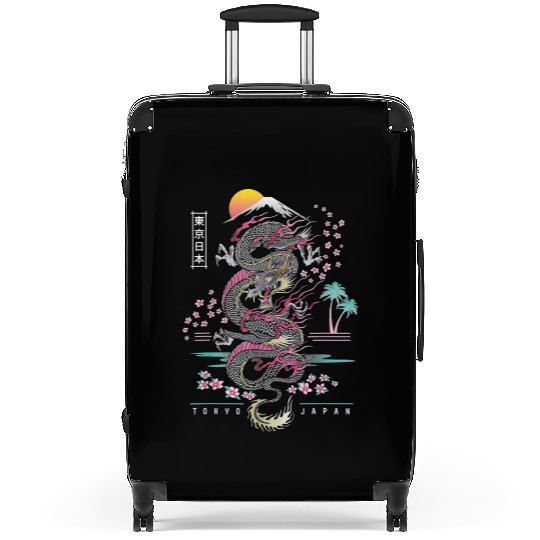 Japanese Dragon Asian Neon retro 80s style Suitcases