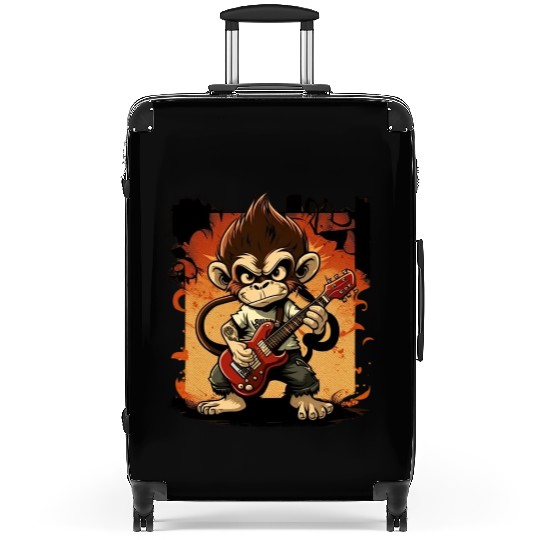 Monkey Chimpanzee Playing Acousitc Rock Guitar Suitcases