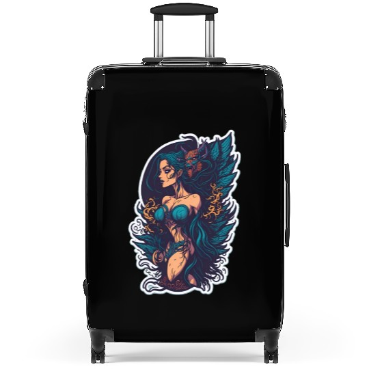 Beautiful Blue Succubus Fantasy Art Suitcases