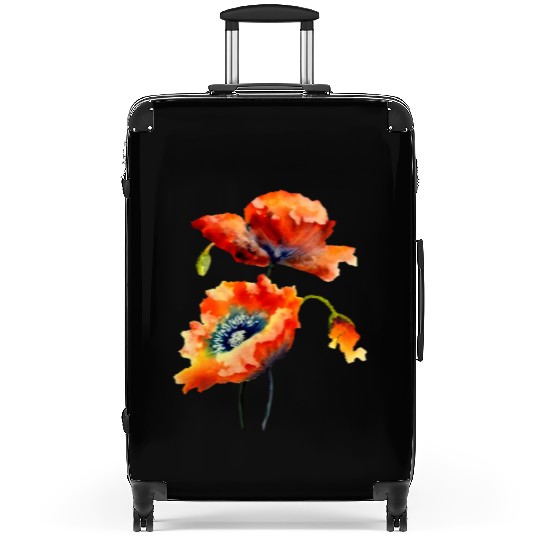 RED POPPIES Suitcases, WATERCOLOR RED POPPIES TOP