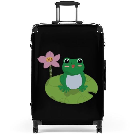 Green Frog on Lotus Leaf vector. Suitcases