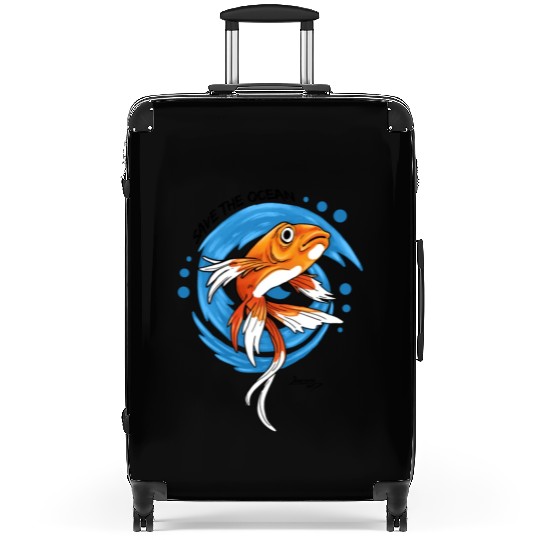 Save The Ocean Orange Fish Blue Waves Environment Suitcases
