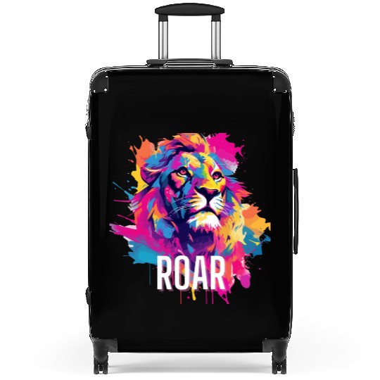 Roar Suitcases: Lion Synthwave Graffiti Kids Suitcases