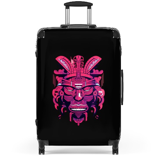 Ancient Aztec Mask in magenta Suitcases