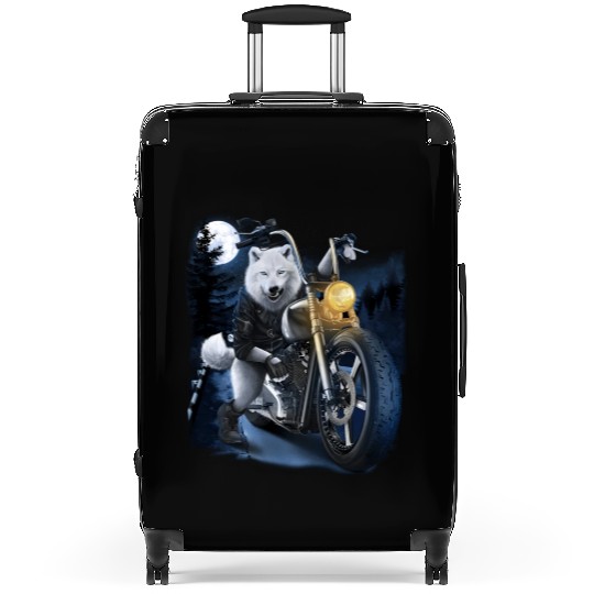 Wolf Riding Chopper Motorcycle In Full Moon Suitcases