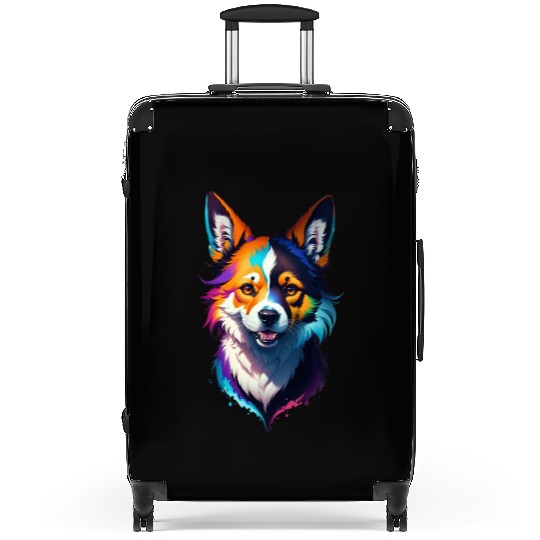 colorful rainbow realistic corgi dog design Suitcases