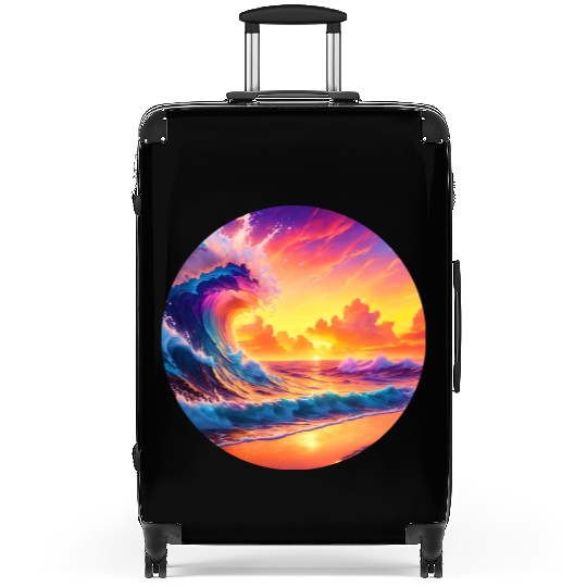 Serenity Unleashed: Vibrant Sunset Splash Art Suitcases