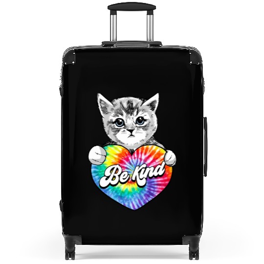 Be Kind Cat Tie Dye Decorated Heart Kitten Pride Suitcases