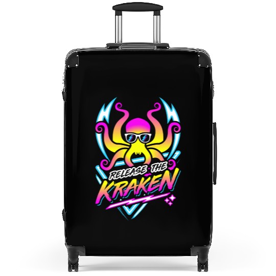 Release The Kraken Retro Neon Synthwave 80s 90s Suitcases