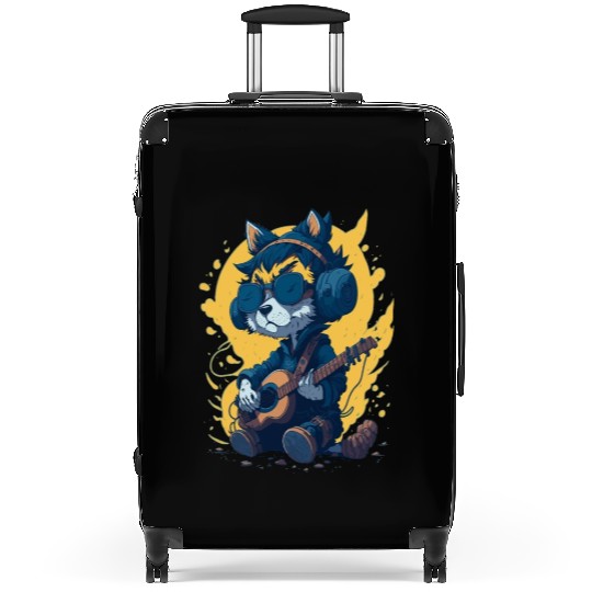 Baby Wolf With Sunglasses and Electric Guitar Suitcases