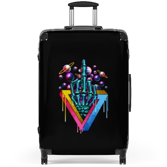 Trippy skeleton middle finger Suitcases