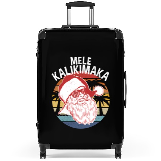 Mele Kalikimaka Hipster Santa Palm Trees Suitcases