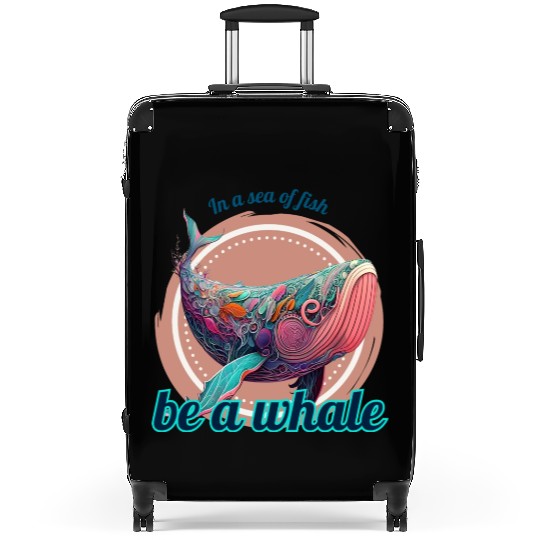 In a sea of fish be a Whale White Colorful Suitcases