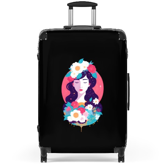 Woman s face and flowers Suitcases