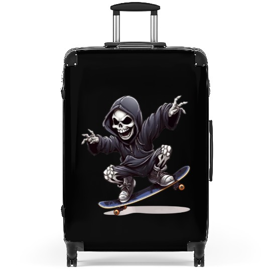 Grim Reaper Shreds the Streets: Skateboarding for Suitcases