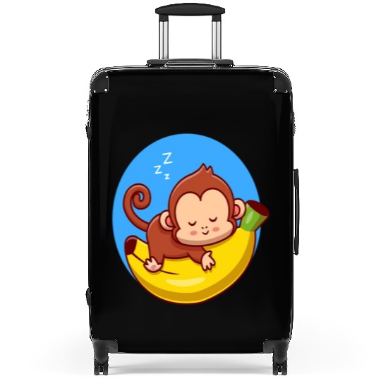Cute Monkey Sleeping On Banana Cartoon Suitcases